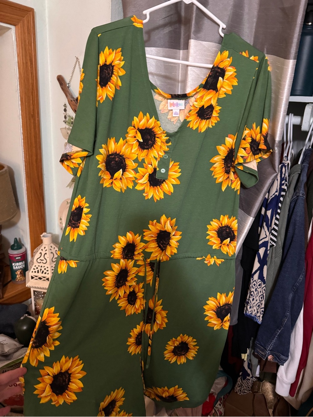 LuLaRoe Green Sunflower Print Jumpsuit